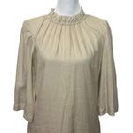 G. Label Goop Ruffle Mini Dress Women’s Size 0 Linen Puff Sleeve Shift Neutral Brown Photo 2
