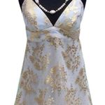 Cache Gold Metallic Silk Sheer Illusion Lace Top Dress Fit Flare New NWT $158 Photo 5