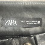ZARA Pleated Mini Skirt Women's XS Black Vegan Leather Button Accent Photo 4