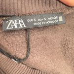 ZARA Sweater Women's Brown Small Cropped Fashion Velvet Print Gen Z Crew Neck Photo 9