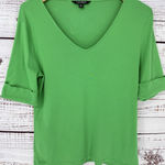Ralph Lauren  Women's Cuffed Sleeve V Neck Shirt Top Kelly Green‎ Size XL Vintage Photo 0