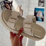 Princess Polly | Cream Beige Ma Belle Slide on Buckle Sandals Vegan | Size 7 Photo 1