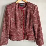 Sag Harbor Burgundy Tweed Jacket Blazer Gold Buttons Career Chic Size 12 Red Photo 1