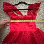 ZARA  Openwork Embroidered Top Red Eyelet Ruffle Medium Cotton tomatogirl Photo 7