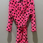PINK - Victoria's Secret Victoria’s Secret PINK Hot Pink & Black Polka Dot Fuzzy Fleece Robe Size XS/S Photo 0