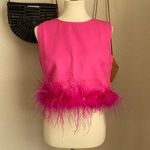 Main Strip Pink Feather Sleeveless Crop Top, Size Medium Photo 0