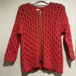 Chico's Sz:2 pink/peach Full Zip 3/4 Sleeve open Knit scoop neck Sweater Top. Photo 0