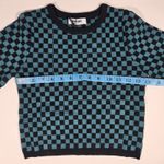 Daydreamer  Checkerboard Crop Sweater Teal‎ Black Long Sleeve Knit Women's XS Photo 6