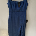 Lulus  Medium Blue Satin Square‎ Neck Midi Dress Slit Formal Wedding Guest NWT Photo 0