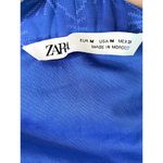 ZARA Off Shoulder Textured Eyelet Mini Sun Dress Balloon Sleeve Pockets M Blue Photo 6