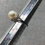 Silver Tone Elegant Pearl Halo Crystal Accents Classic Design Cocktail Ring Sz 7 White Photo 6