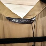 ZARA NWT Satin Effect Belted Wide leg cropped Jumpsuit Olive Green sz Small Photo 14