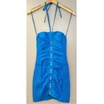 Free People  Bali Babe Hold On Mini Button Down Stretch Smocked Turquoise Dress Photo 2