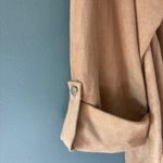 Wonderly Top Womens 1X Beige Tan Roll Tab Faux Suede V Neck Button Tunic Stretch Photo 2