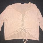 Uk2la  Womens Medium Pink / Cream 3/4 Sleeve Top Ties Up Middle V Neck Photo 1
