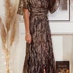 Ba&sh Dress Nixon Metallic Crossover-Neck Tie Maxi Party Black Gold XS GUC Photo 11