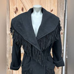 Vintage 80s Black Wool Suede Leather Fringe Concho Southwestern Coat~M~ Photo 1