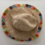 Woven Straw Sun Hat With Multicolored Embroidered Daisy Flowers Y2K Vibes Photo 0