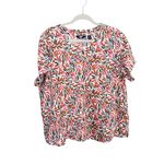 Lands' End Lands’ End Tropical Boho Linen Short Sleeve Floral Blouse XL Multicolor Vacation Photo 1