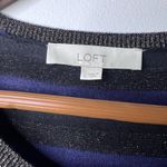 Loft NEW  Womens L Blue Metallic Stripe Cardigan Sweater Button Front Long Sleeve Photo 1