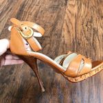 Casadei • platform stiletto sandals heels cognac brown leather cross ankle strap Photo 5