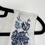 Lucky Brand 100% Cotton White Blue Embroidered Flower Cold Shoulder Top Photo 3