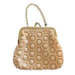 VTG Beaded Coin Purse Gold Chain Lined 1980 Snap White & Gold 3.5X4” Retro Photo 1