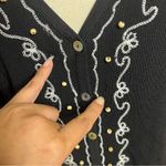 3/$30 Finity Y2k Cardigan Womens Medium Black Embroidered Trim Button Down Photo 3