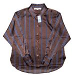 Loft 💖 NWT  Brown & Blue Striped Everyday Button Down Shirt Photo 2