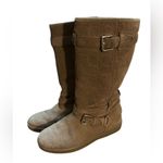 Coach  Thelma Suede Mid-Calf Boots Tan Embossed Buckle Womens 8.5 Shearling Lined Photo 1