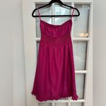 Anthropologie  Maeve Barbie Hot Pink 100% Silk Strapless Ruffle Lace Dress Size 6 Photo 4