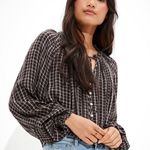 American Eagle AE Plaid Button-Up Blouse Photo 0