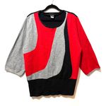 Salon Studio Sweater Color Block Black Red Gray Three Quarter Sleeve Scoop Neck Size L Photo 0