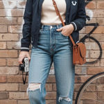 True Religion  Bomber Jacket Womens Black LS World Tour 2002 Graphic Sz L VTG Photo 0