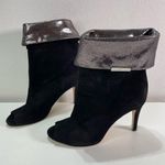 Calvin Klein Wmn 10M Sexy Cuffed Black Suede Peep Toe Ankle Bootie Heels Evening Photo 0