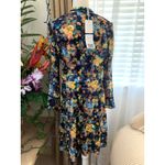 Dalia Macphee Burnout Velvet Floral Tie Neck Dress in Blue Multi Size L Photo 9