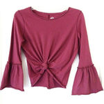 SO  Pink Mauve Bell Sleeve Knotted Blouse Top Photo 0