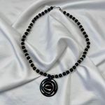 Early 2000's Geometric Black Cream Beaded Swirl Pendant Necklace Photo 3