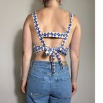 ZARA  Blue Yellow White Geometric Print Open Back Tank Size Large Photo 2