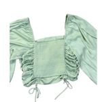 Free People  laria Blouse Pleated Adjustable Drawstring Puff Sleeve bright Mint g Photo 4