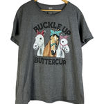 Gildan Western Farmcore Horse Girl Soft Grey Cotton "buckle up buttercup" Plus Size Tee Photo 0