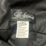 La Femme Plunge Neck A-line black high front slit Gown Photo 10