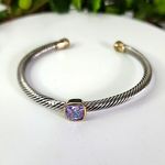 Silver Cable Flex Open Cuff Bracelet with Amethyst Color Stone Purple Photo 0