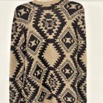 Cato  Beige Black Gold Metallic L Drape Open Front Tribal Cardigan Fringe Boho Photo 5