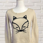 Cream Fox Face Knit Sweater Nature Cozy Cute Pullover Fairycore Women’s Small Photo 0