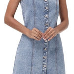 Frye  Denim Button Front Dress Small Sleeveless V-Neck Stretch Jean Mini Photo 0