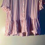 Madewell  Button Babydoll Ruffle Pink & White Striped Blouse Women Size Large Photo 3