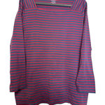 LL Bean Womens Top 2X Blue Red Stripe Preppy Nautical Square Neck Cotton Shirt Size XXL Photo 0