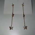 Butterfly Dangle Rhinestone Earrings Gold Photo 4