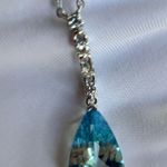 NWT NATURAL 3.73CT TEARDROP AQUAMARINE 18K WHITE GOLD DIAMONDS NECKLACE Photo 2